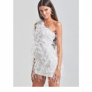 Sina White Feathered One-Shoulder Dress RETROFETE